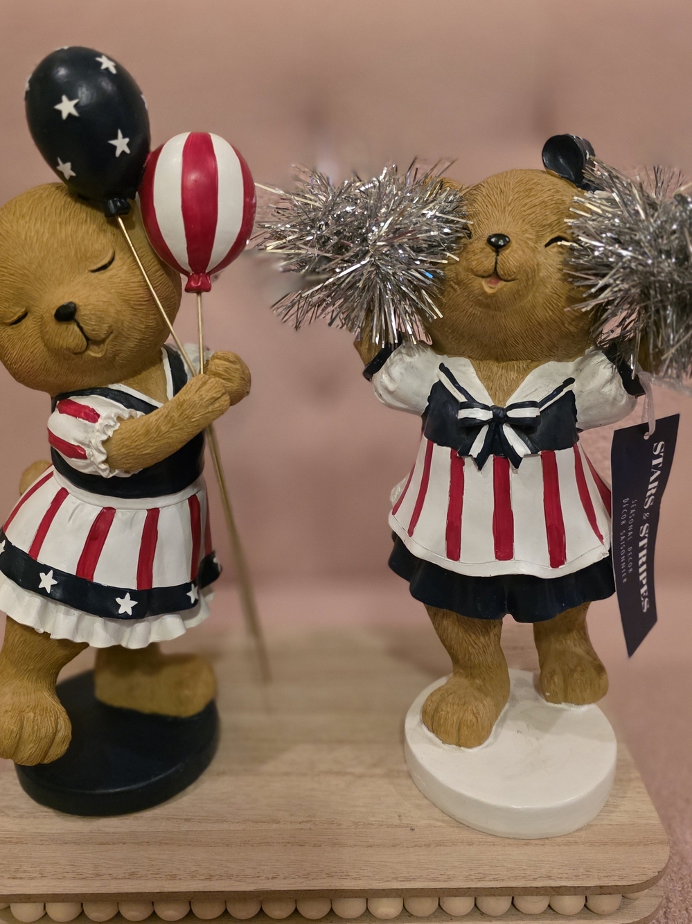 Patriotic Girly Bear Figurine Set - Red, White & Blue
